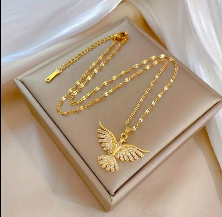 Anka kuşu çelik kolye gold