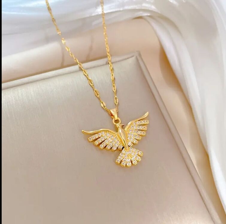 Anka kuşu çelik kolye gold