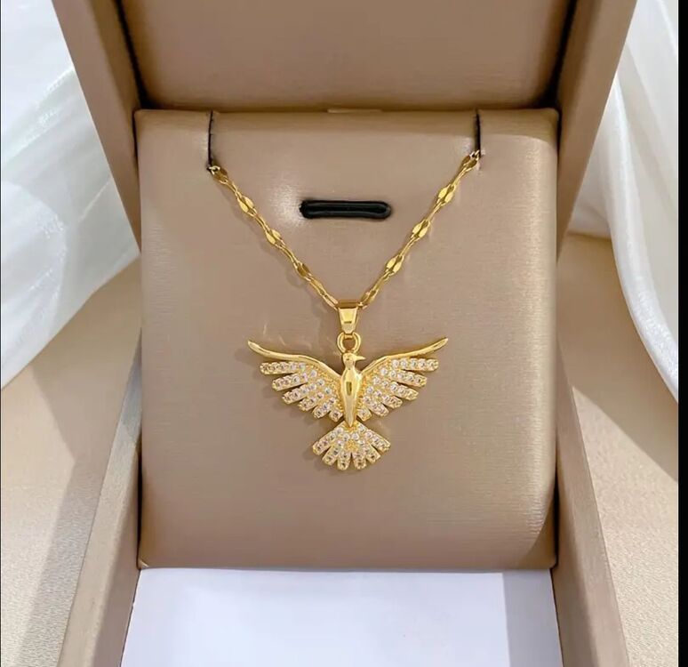 Anka kuşu çelik kolye gold