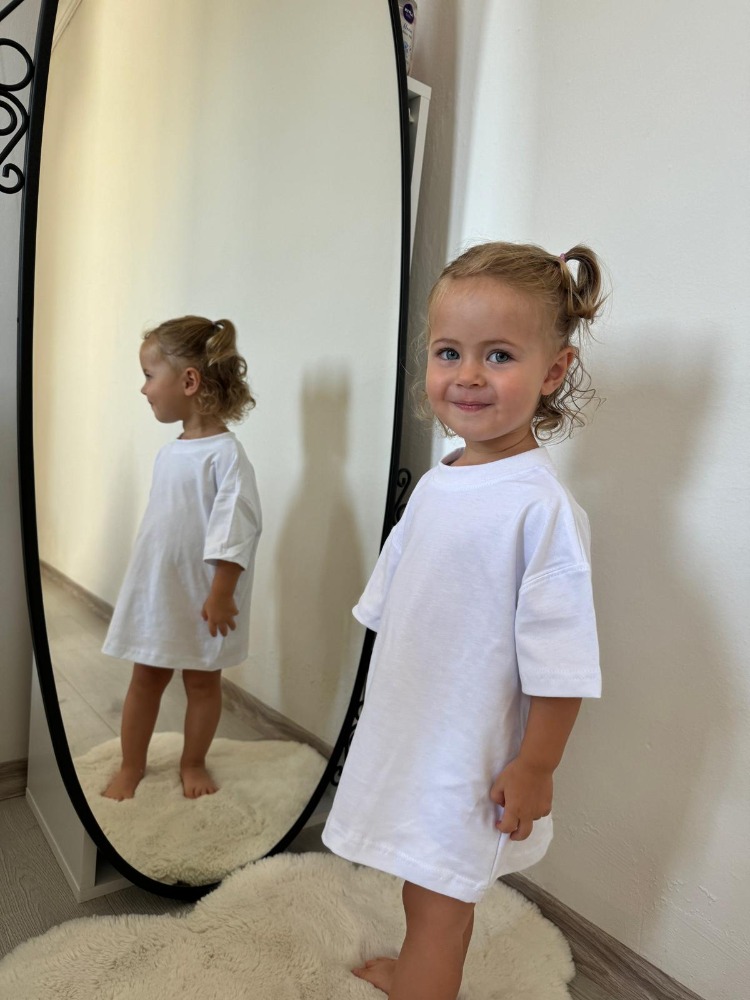 Çocuk Oversize Beyaz Basic Tişört – %100 Pamuk Unisex