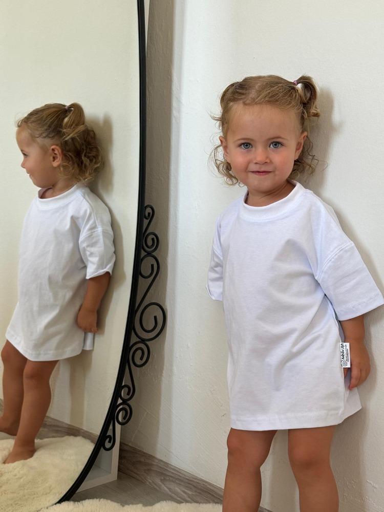 Çocuk Oversize Beyaz Basic Tişört – %100 Pamuk Unisex