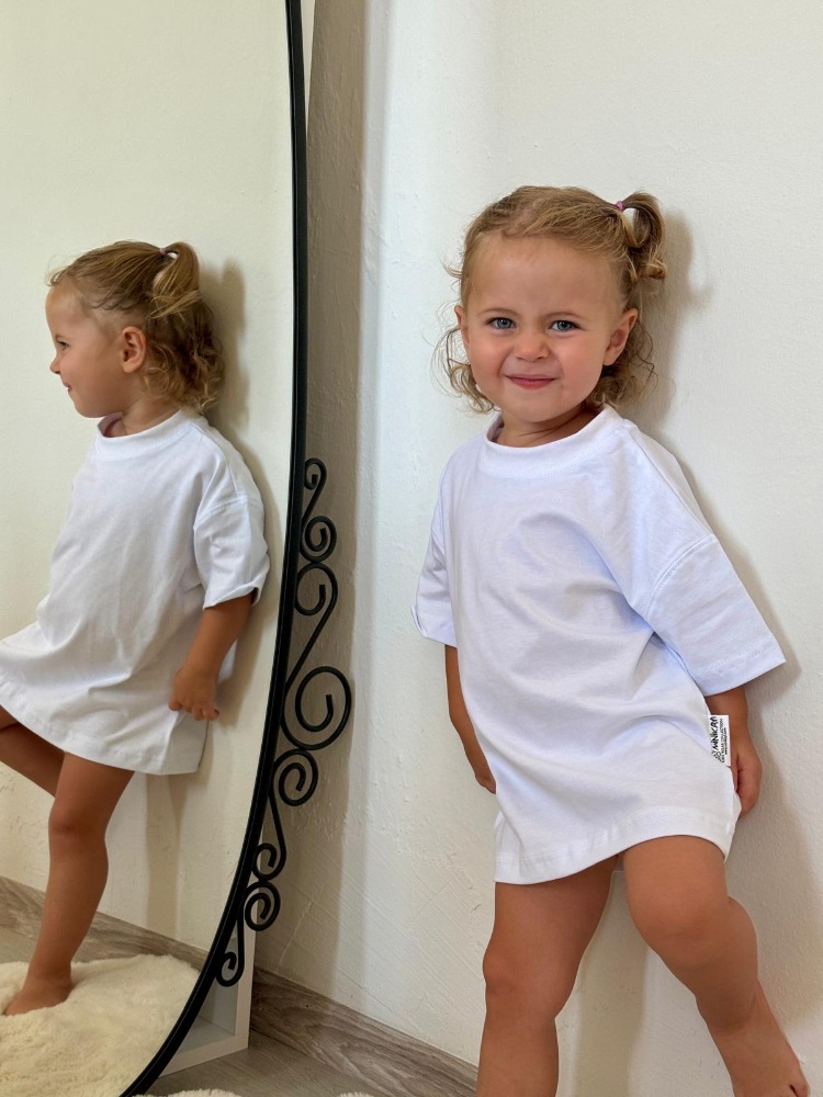 Çocuk Oversize Beyaz Basic Tişört – %100 Pamuk Unisex