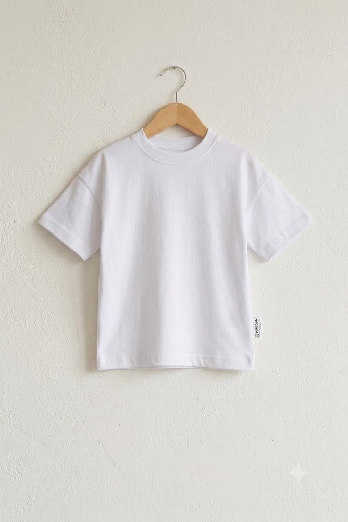 Çocuk Oversize Beyaz Basic Tişört – %100 Pamuk Unisex