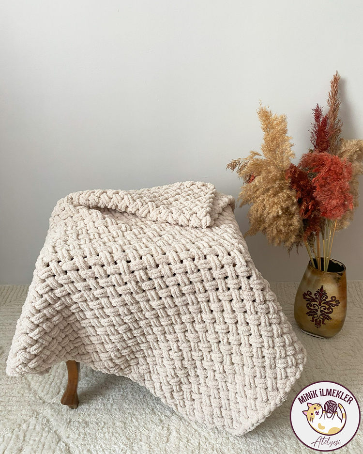 Bebek Battaniyesi – Fil Dişi, 90x90 cm – Alize Puffy, El Örgüsü