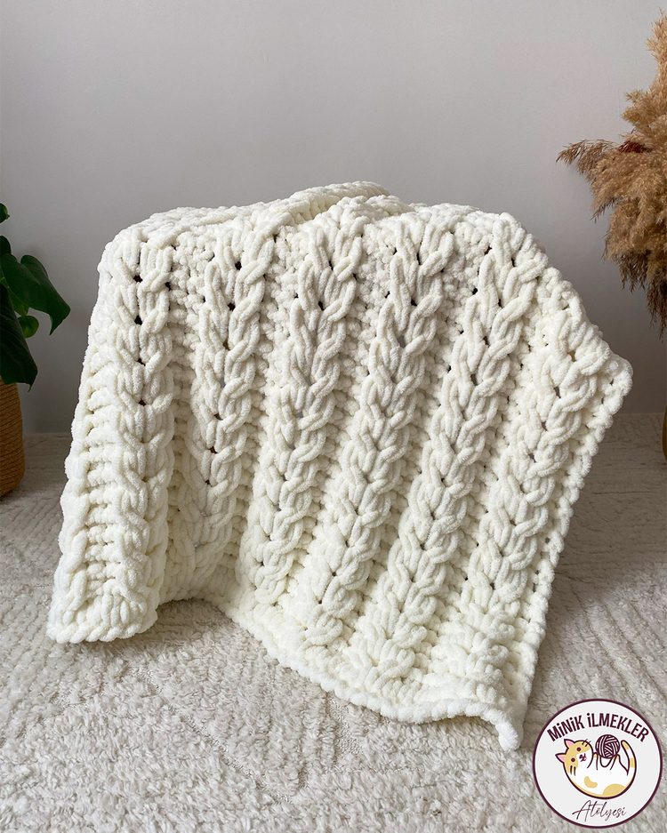 Bebek Battaniyesi – Krem, 90x90 cm – Alize Puffy, El Örgüsü