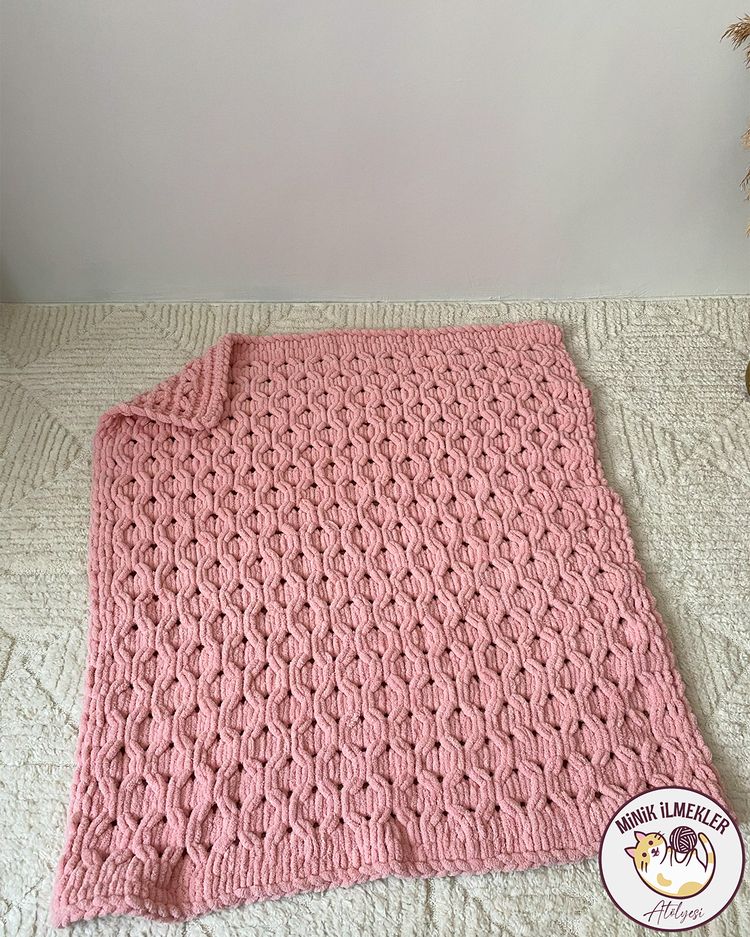 Bebek Battaniyesi – Pudra Pembe, 90x90 cm – Alize Puffy, El Örgüsü
