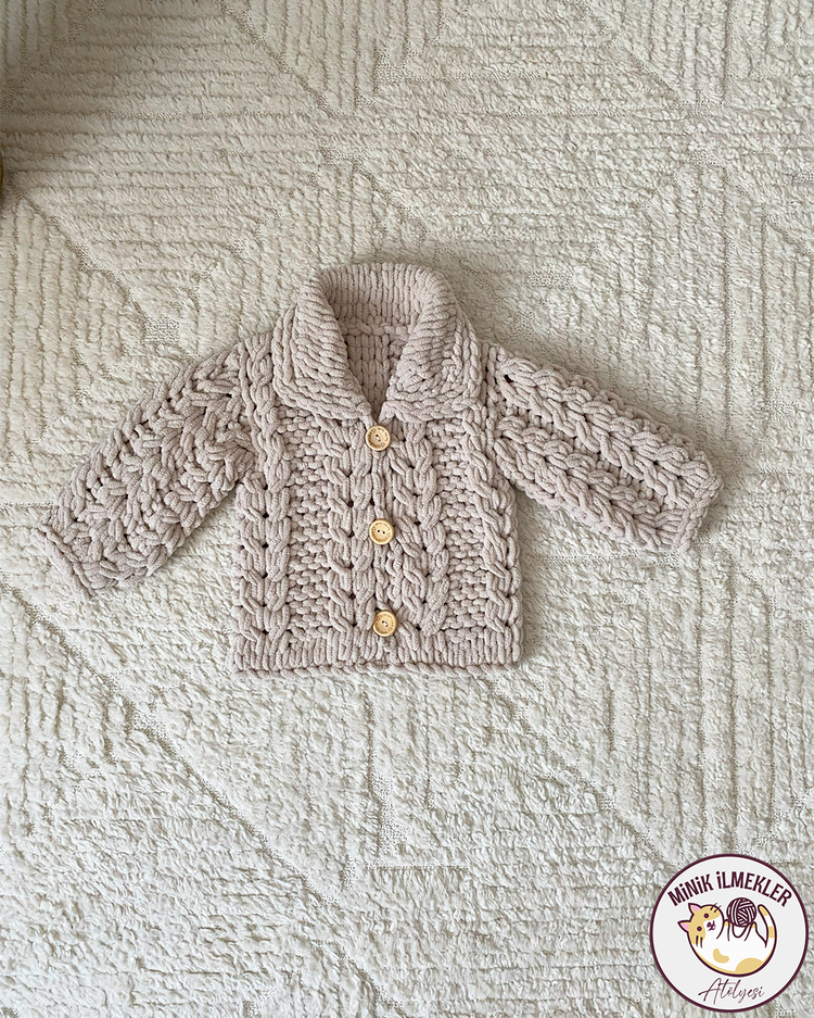 Bebek Hırka – Fil Dişi, 1 Yaş – Alize Puffy, El Örgüsü