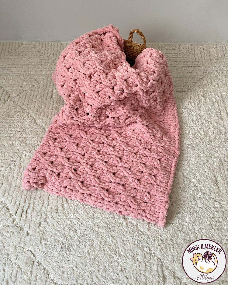 Bebek Battaniyesi – Pudra Pembe, 90x90 cm – Alize Puffy, El Örgüsü