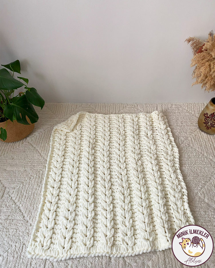 Bebek Battaniyesi – Krem, 90x90 cm – Alize Puffy, El Örgüsü