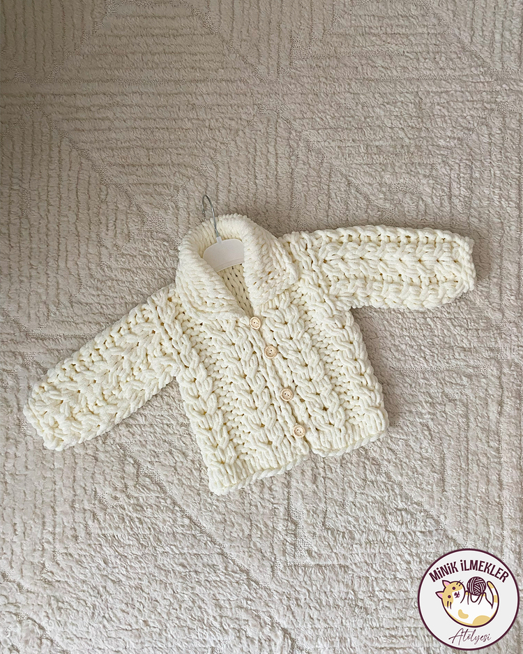 Bebek Hırka – Krem, 1 Yaş – Alize Puffy, El Örgüsü