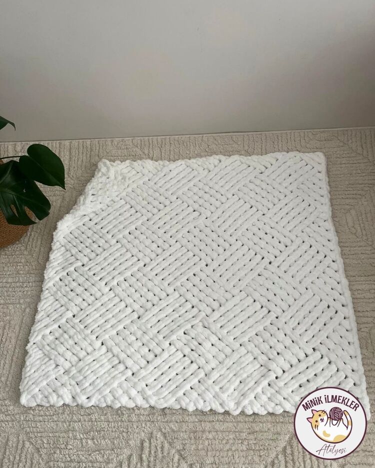 Bebek Battaniyesi – Beyaz, 90x90 cm – Alize Puffy, El Örgüsü