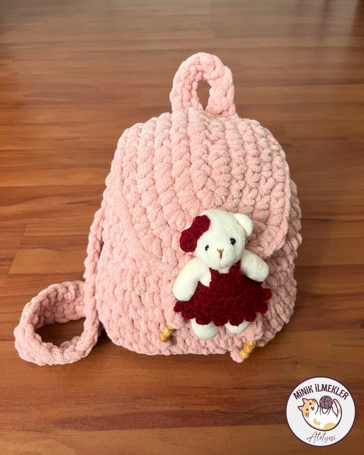 Çocuk Çanta – Pembe , 30x27 cm – Alize Puffy, El Örgüsü