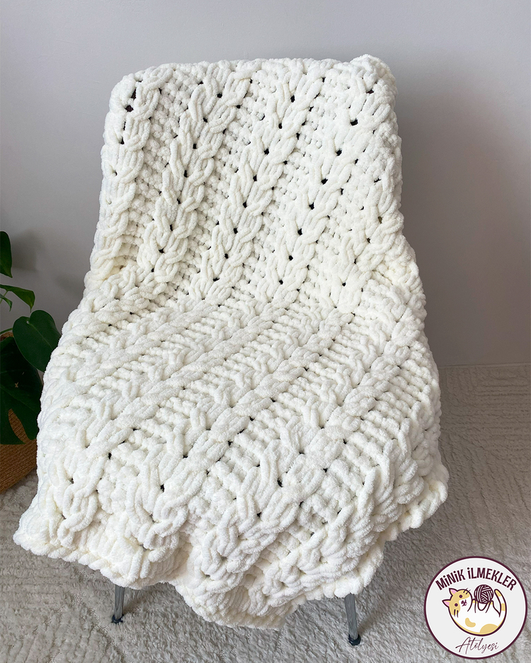 Bebek Battaniyesi – Krem, 90x90 cm – Alize Puffy, El Örgüsü
