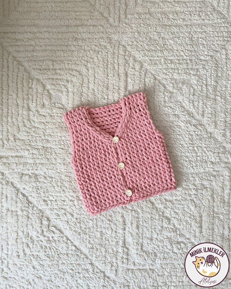 Bebek Yelek – Pudra Pembe, 1 Yaş – Alize Puffy, El Örgüsü