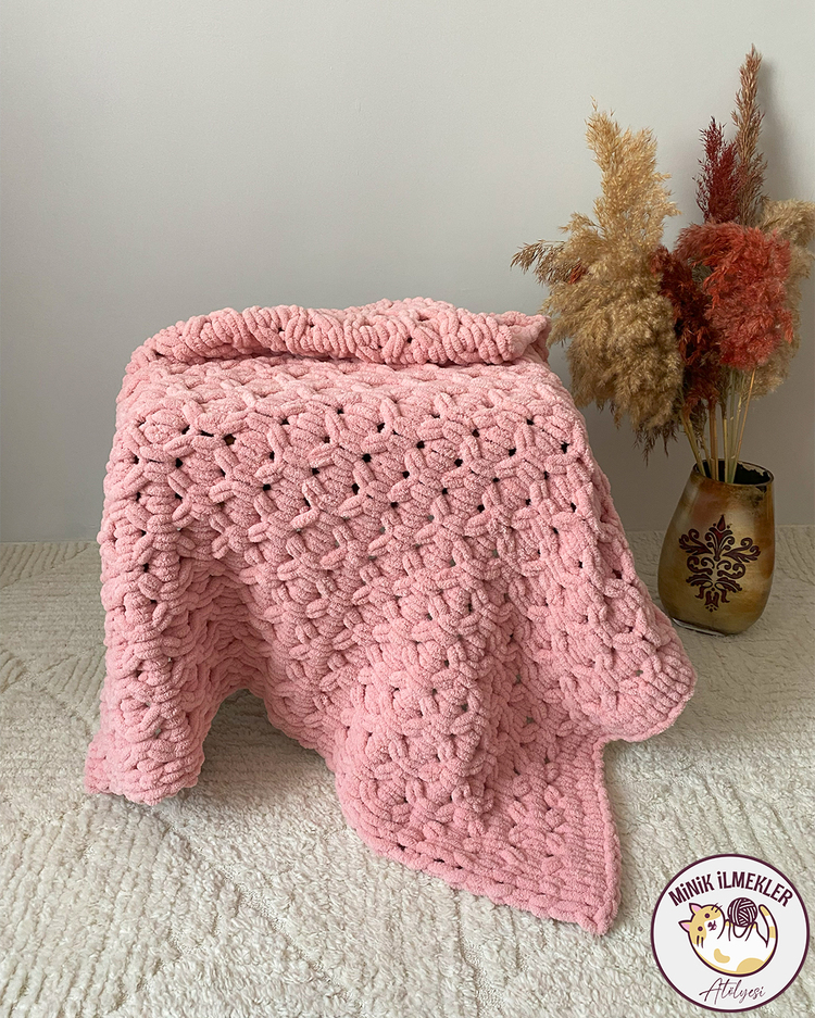 Bebek Battaniyesi – Pudra Pembe, 90x90 cm – Alize Puffy, El Örgüsü