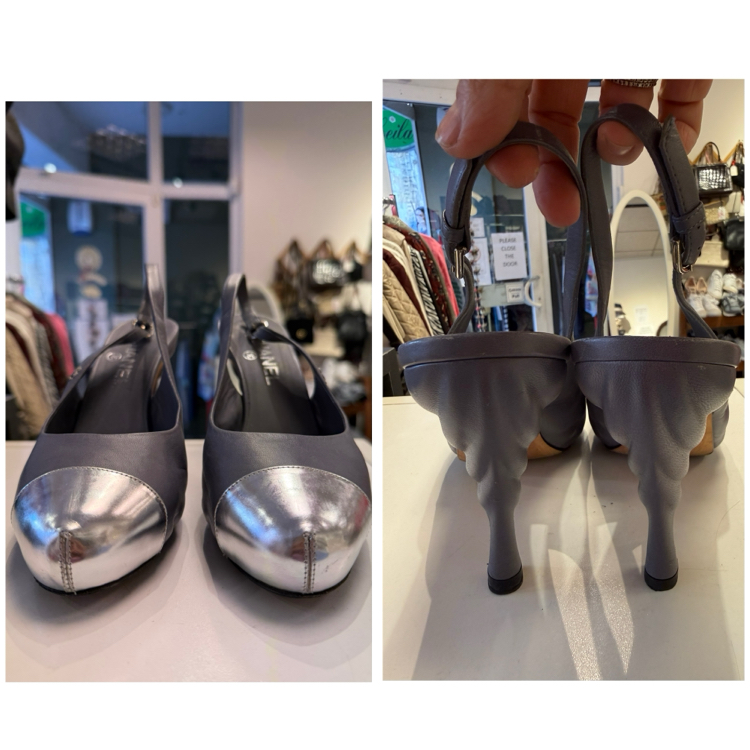 Chanel gri arkası açık stiletto 39.5
