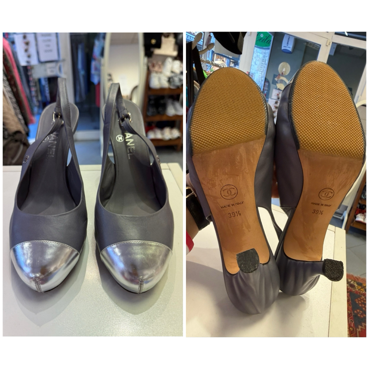 Chanel gri arkası açık stiletto 39.5
