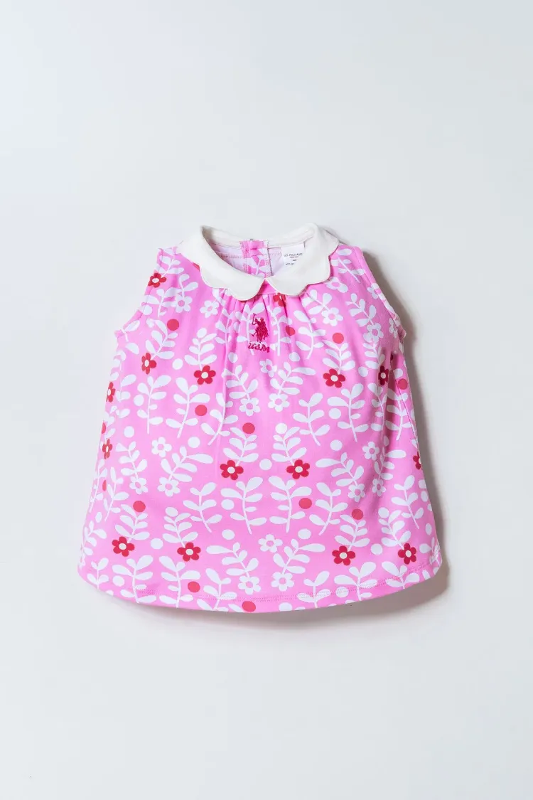 U.S POLO ÇİÇEKLİ PEMBE ELBİSE