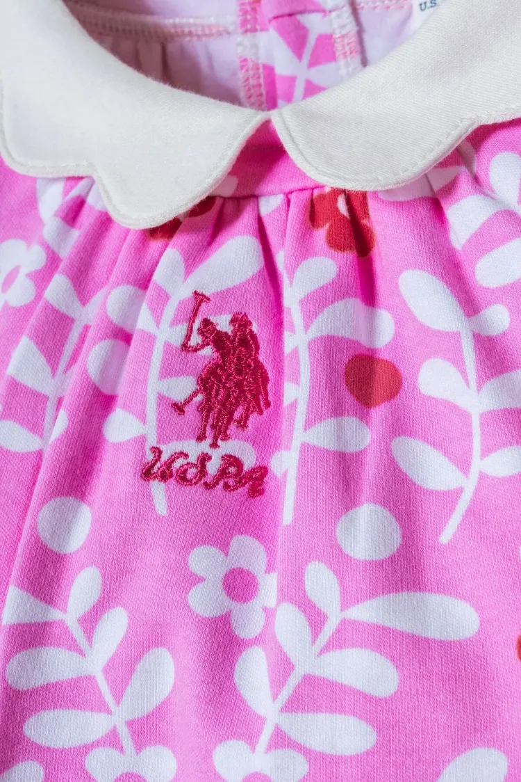 U.S POLO ÇİÇEKLİ PEMBE ELBİSE