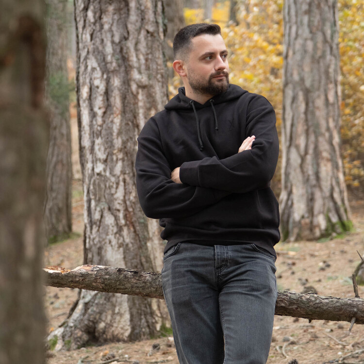 minimal X design Siyah Kapşonlu Sweatshirt - Yüksek Gramajlı Kalın Kumaş