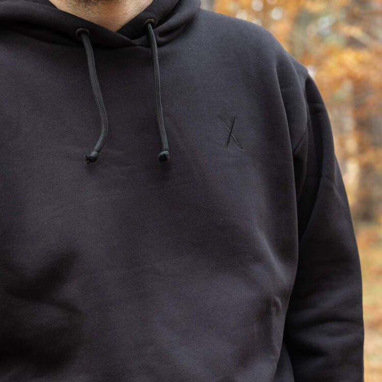minimal X design Siyah Kapşonlu Sweatshirt - Yüksek Gramajlı Kalın Kumaş