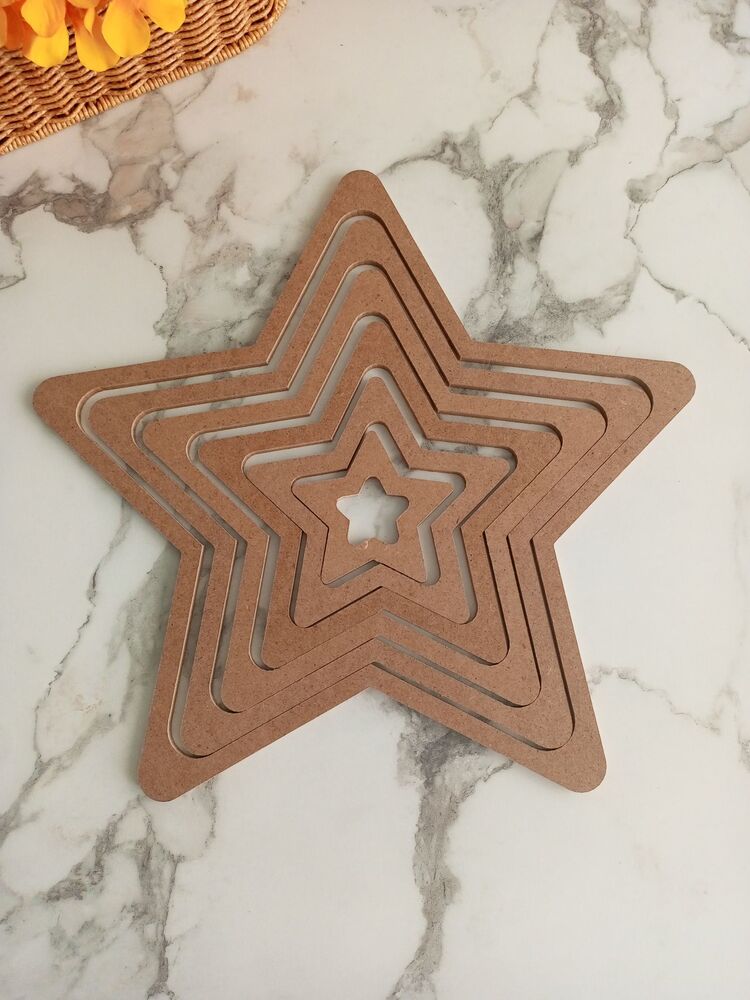 Yıldız Düş Kapanı Ham Ahşap Makrome Kasnağı Lazer kesim Kasnak 6'lı
