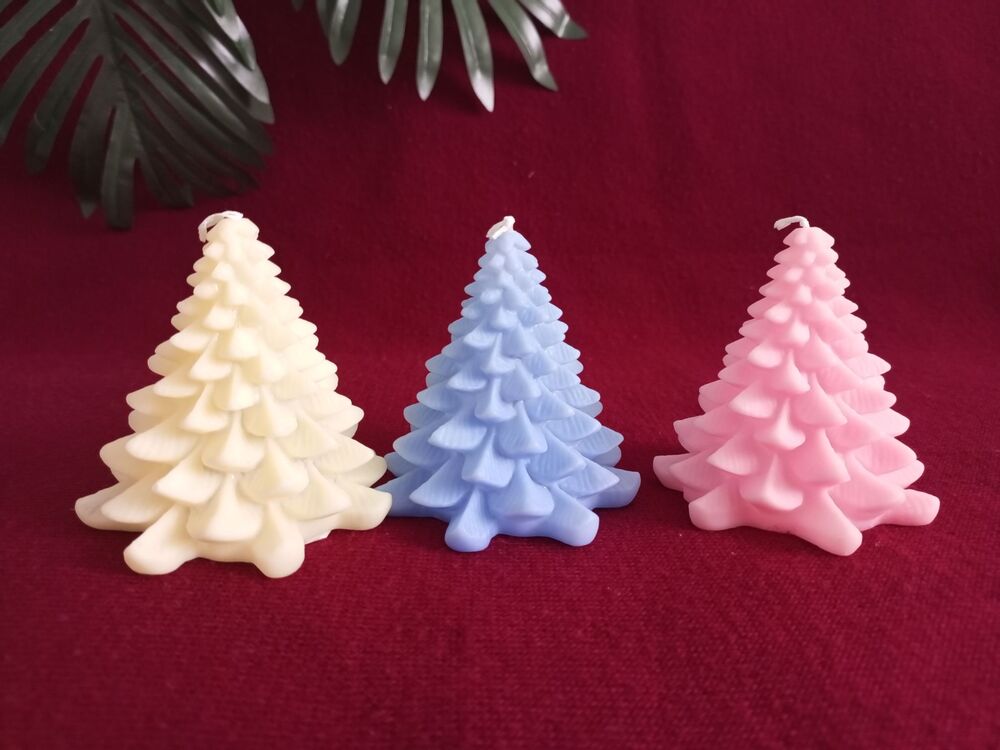 Çam Ağacı Desenli Mum Led 3'lü Set Mavi Pembe Krem 
