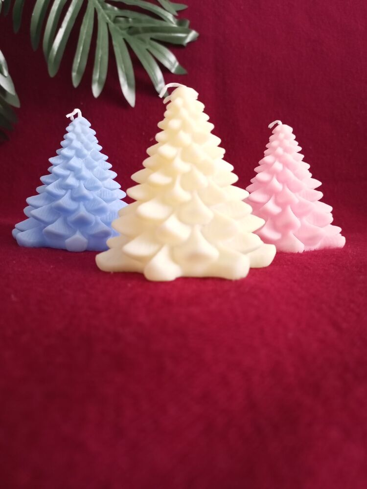 Çam Ağacı Desenli Mum Led 3'lü Set Mavi Pembe Krem 