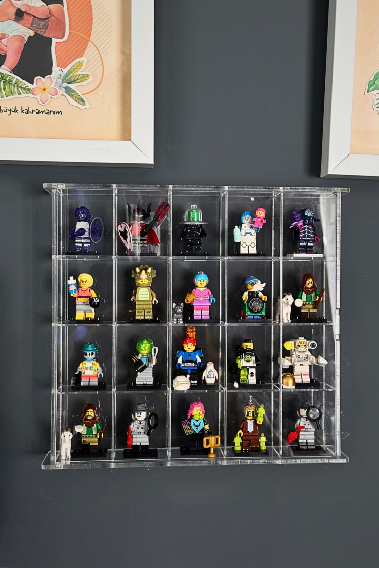  Kapaklı Pleksi Lego Minifigür Yapı Oyuncakları Sergileme Rafı