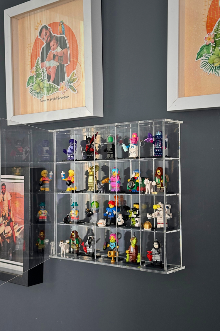  Kapaklı Pleksi Lego Minifigür Yapı Oyuncakları Sergileme Rafı