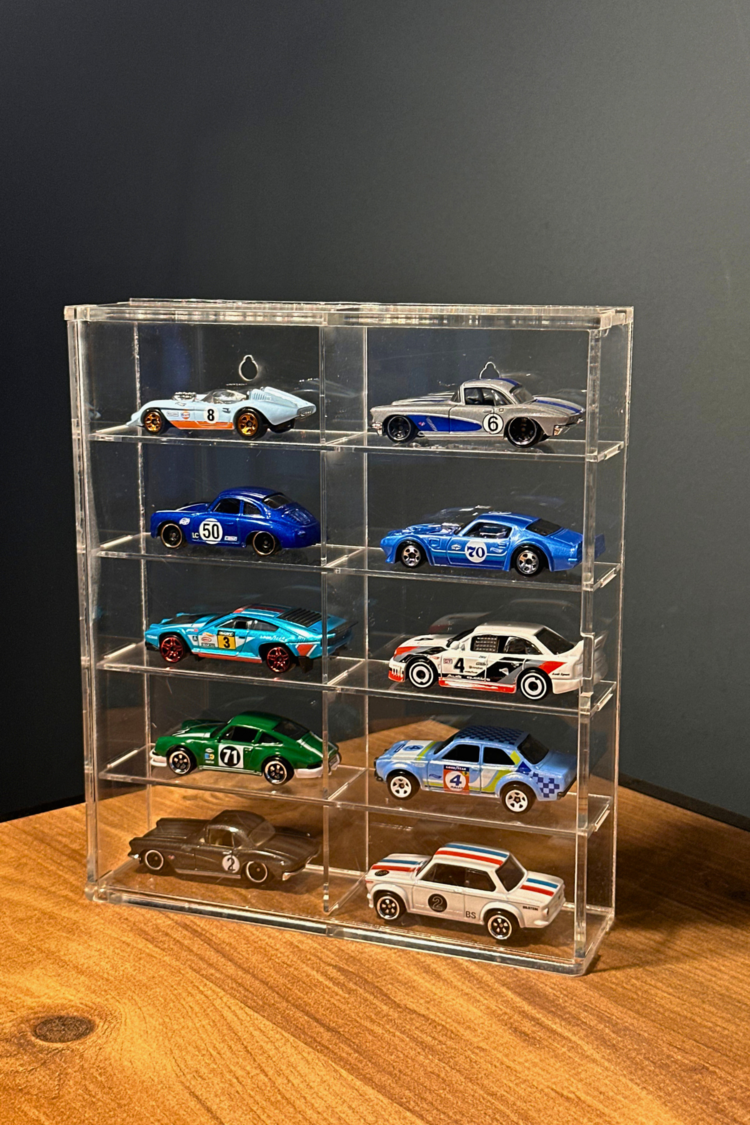 10lu Kapaklı Pleksi 1/64 Hot Wheels Diecast Model Araç Sergileme Rafı