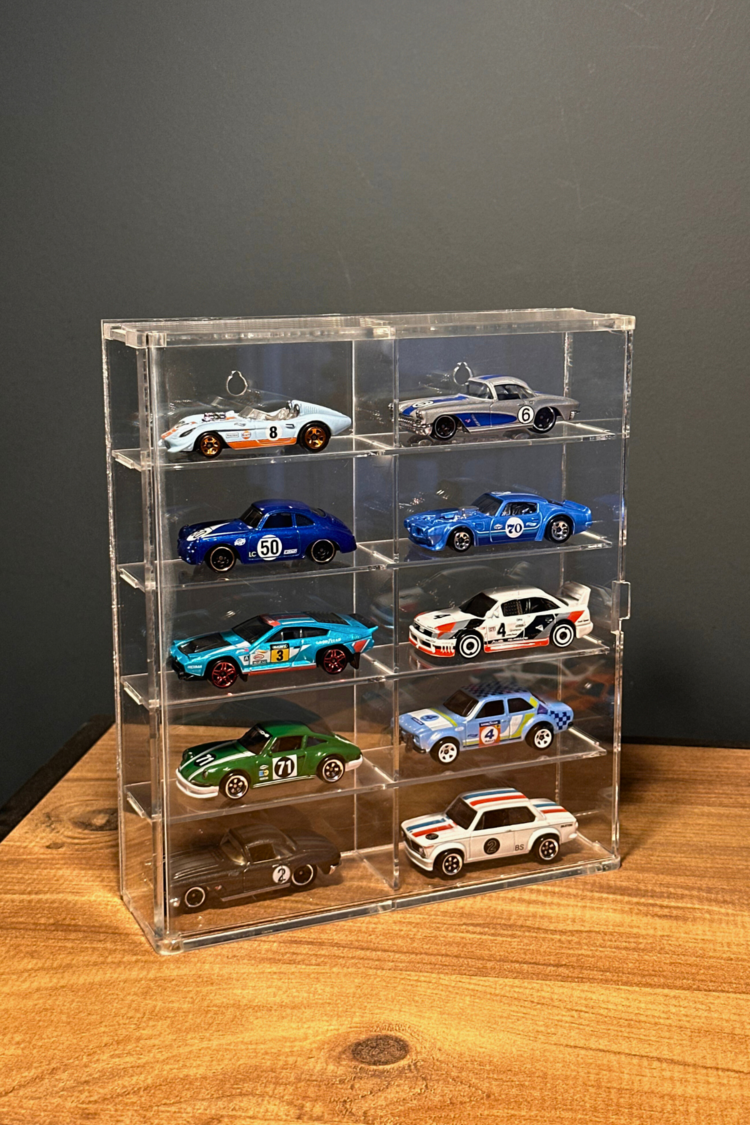 10lu Kapaklı Pleksi 1/64 Hot Wheels Diecast Model Araç Sergileme Rafı