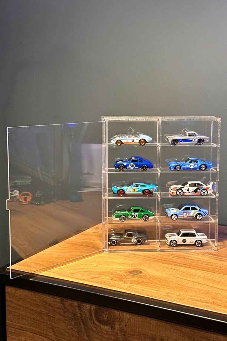 10lu Kapaklı Pleksi 1/64 Hot Wheels Diecast Model Araç Sergileme Rafı