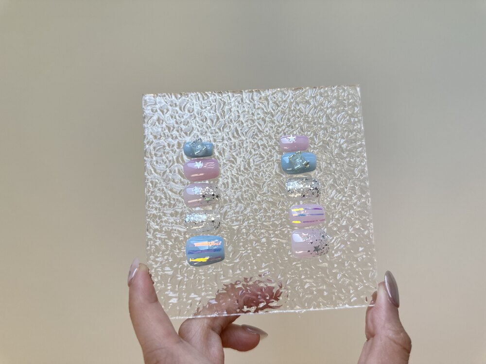 #(24)Mavi pembe karşık 3D kelebek süslü tırnak