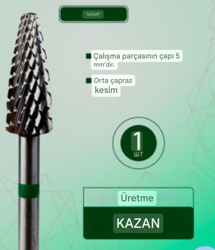 kmiz original çikartma freze çelik yeşhil