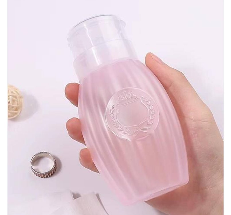 Desenli Pompalı Sıvı Şişesi Aseton Cleanser Şişesi Pembe 200ml