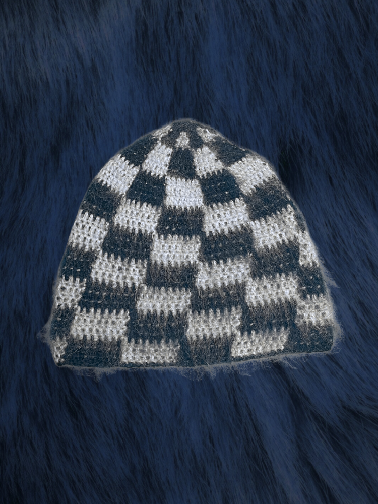 Checkered Mohair Brushed Beanie