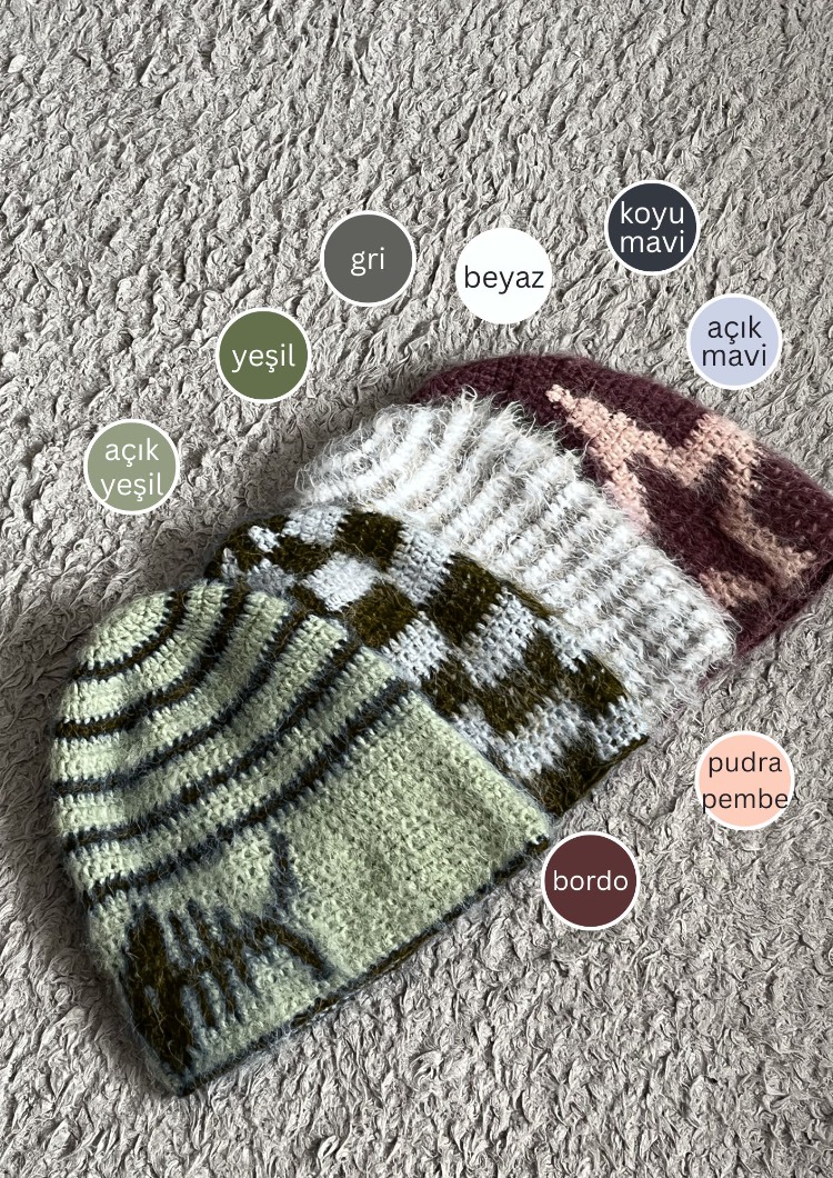 Checkered Mohair Brushed Beanie
