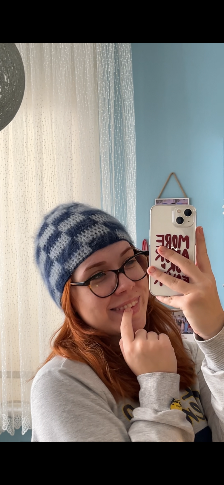 Checkered Mohair Brushed Beanie