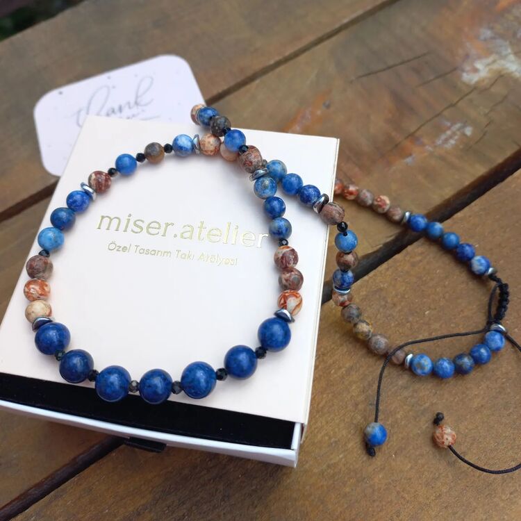 ' LAPİS LAZULI & JASPER ' ERKEK KOLYE