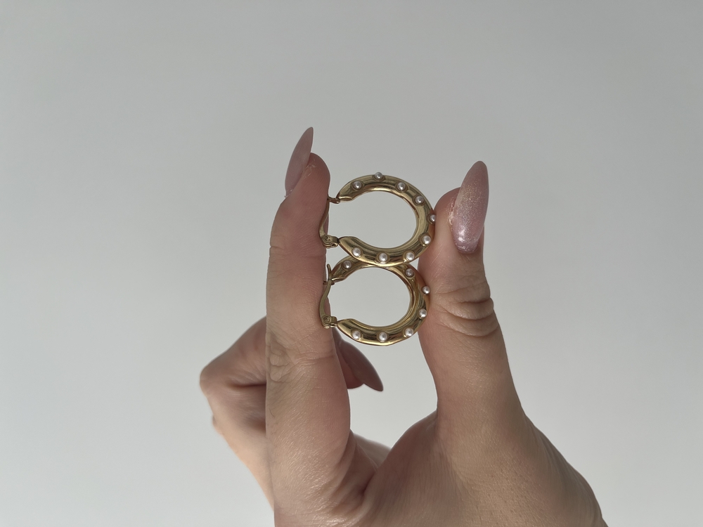 İncili Halka Gold Küpe | Çelik