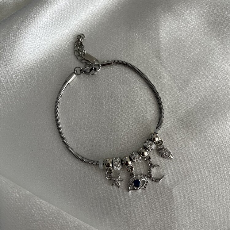 Göz-Yıldız-Ay Silver Charm Bileklik | Çelik