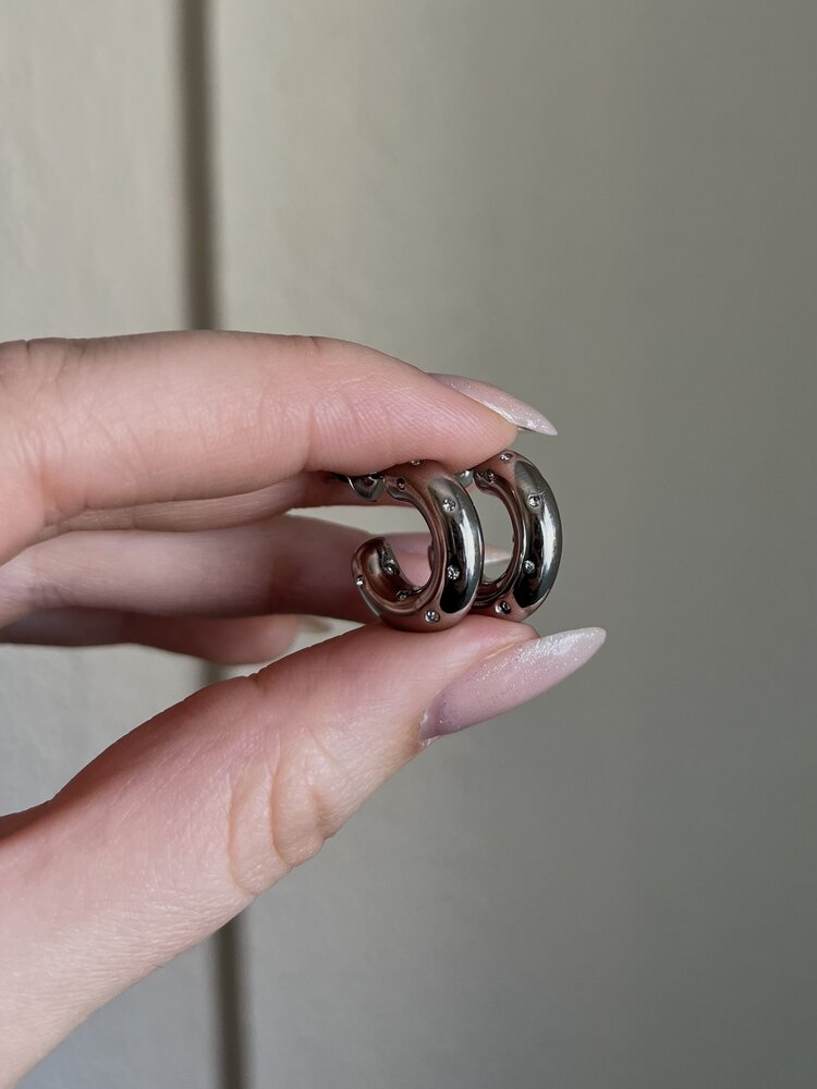 Mini Taşlı Hoops Küpe | Çelik