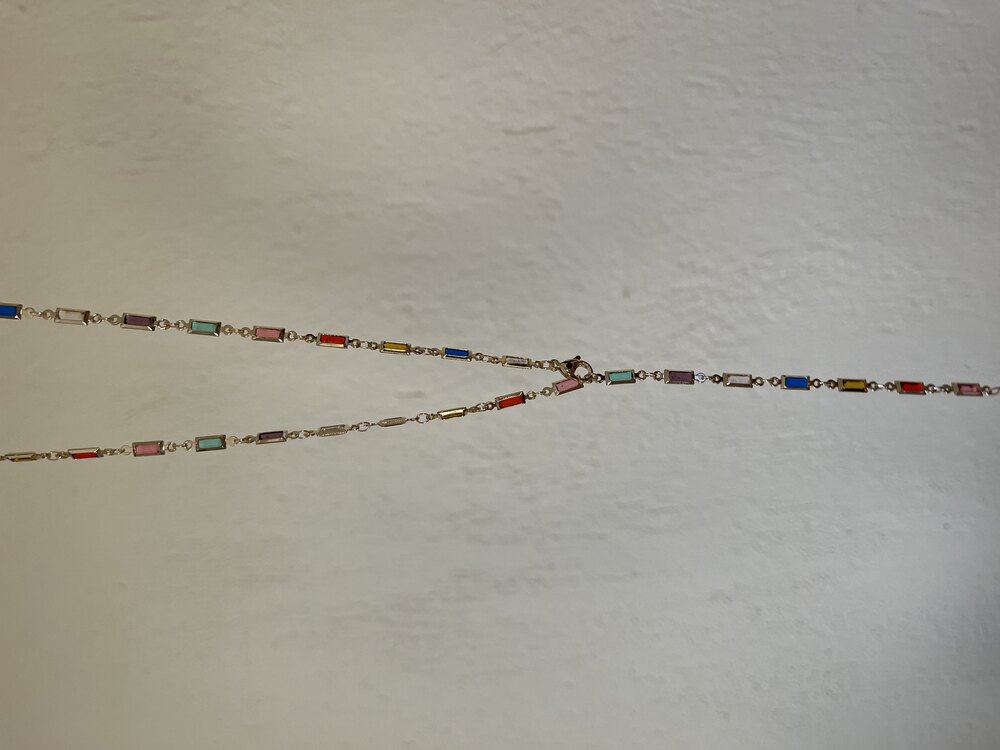 Renkli Dikdörtgen Taşlı Y Kolye