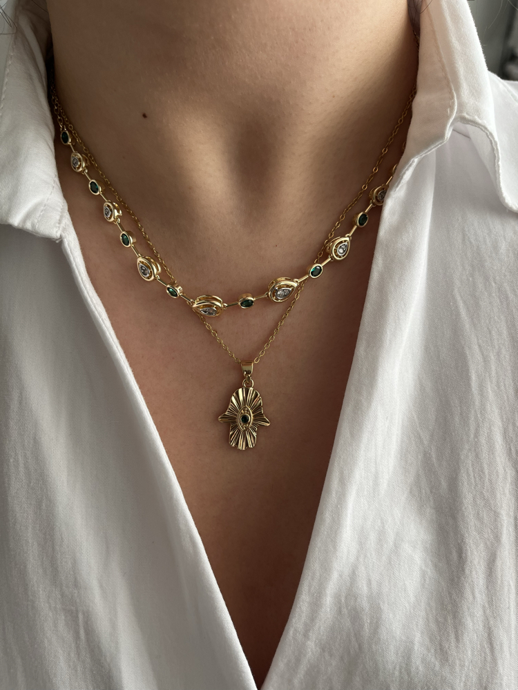 Zümrüt taşlı kolye-Choker kolye seti