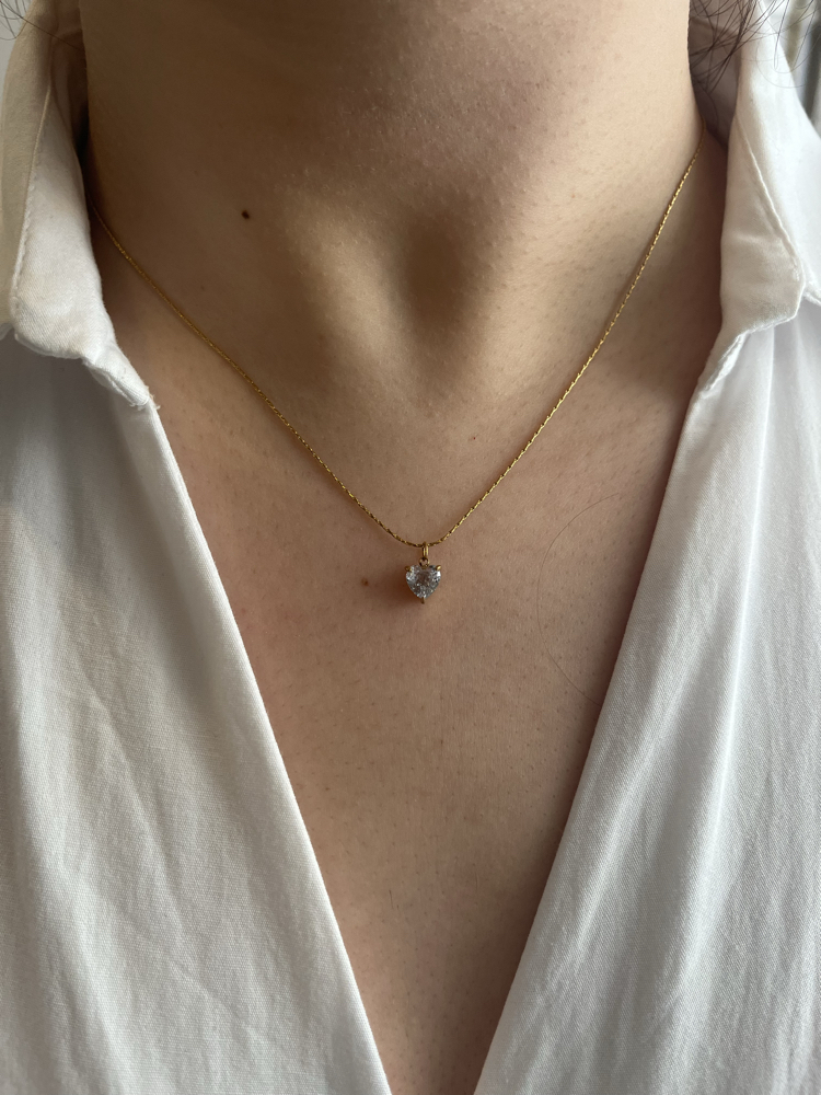 Taşlı Minimal Kalp Kolye | Çelik