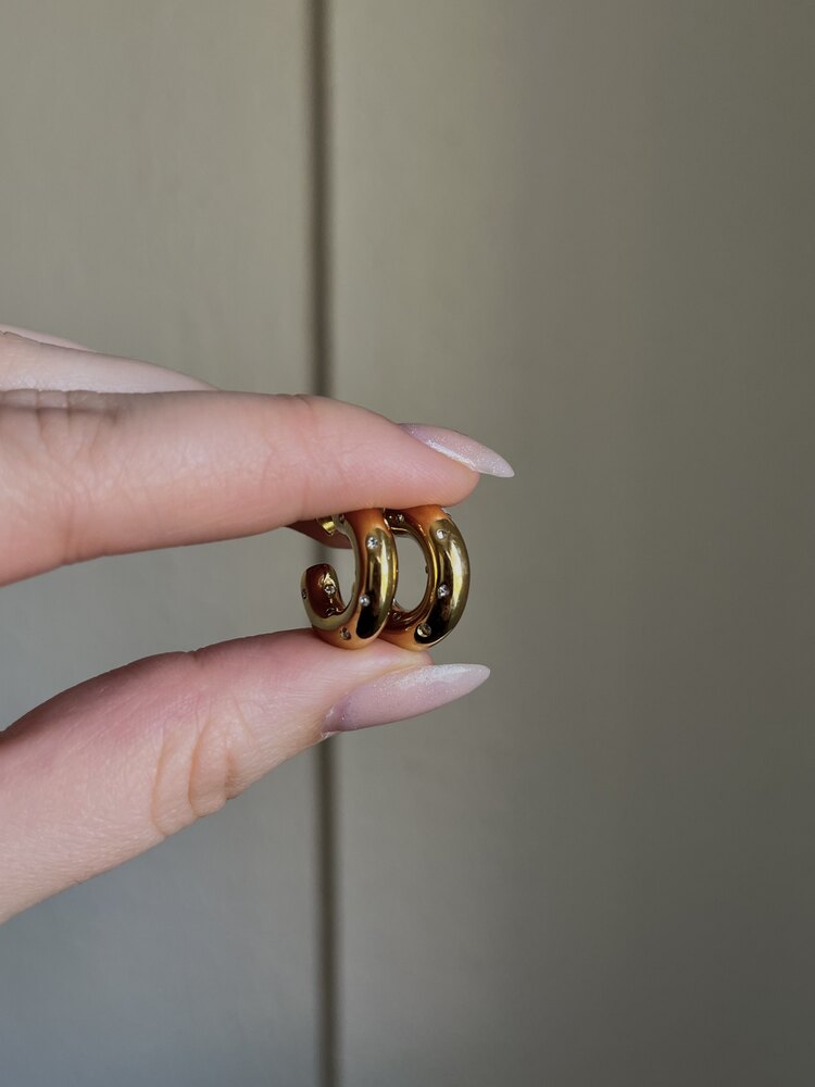 Mini Taşlı Hoops Küpe | Çelik