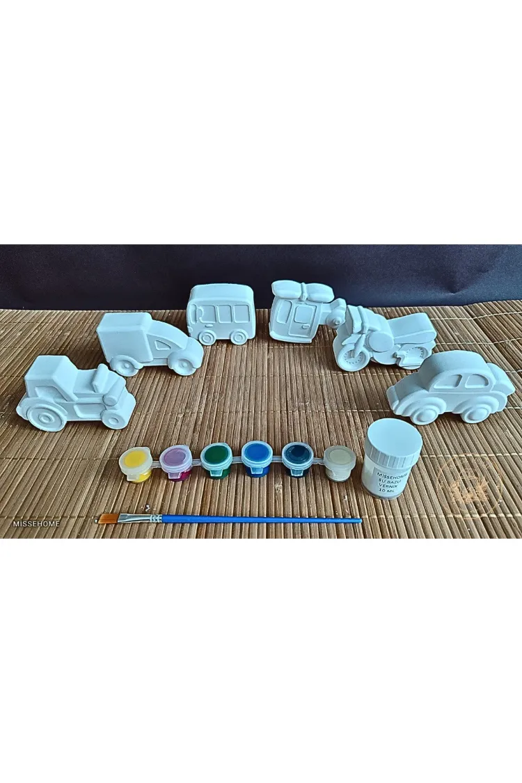 6 Adet (3D) Sevimli Taşıtlar Figürlü Taş Boyama Seti Çocuk Gelişimi Etkinlik