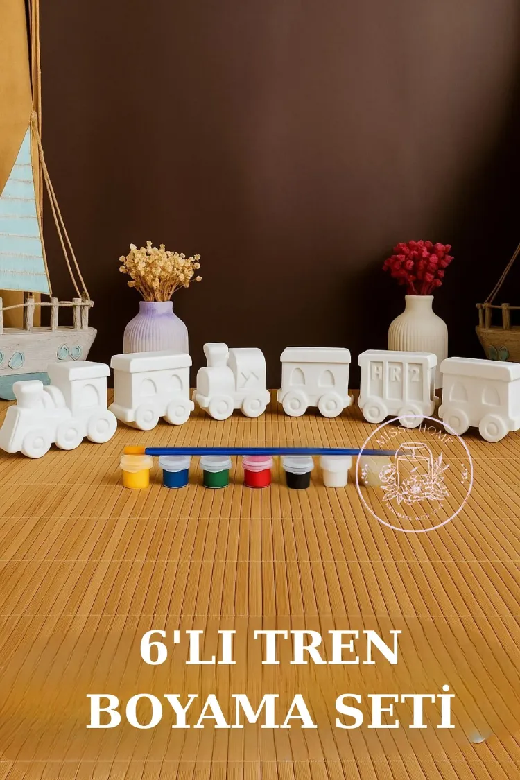 6 Adet (3D) Sevimli Tren Figürlü Taş Boyama Seti Çocuk Gelişimi Etkinlik