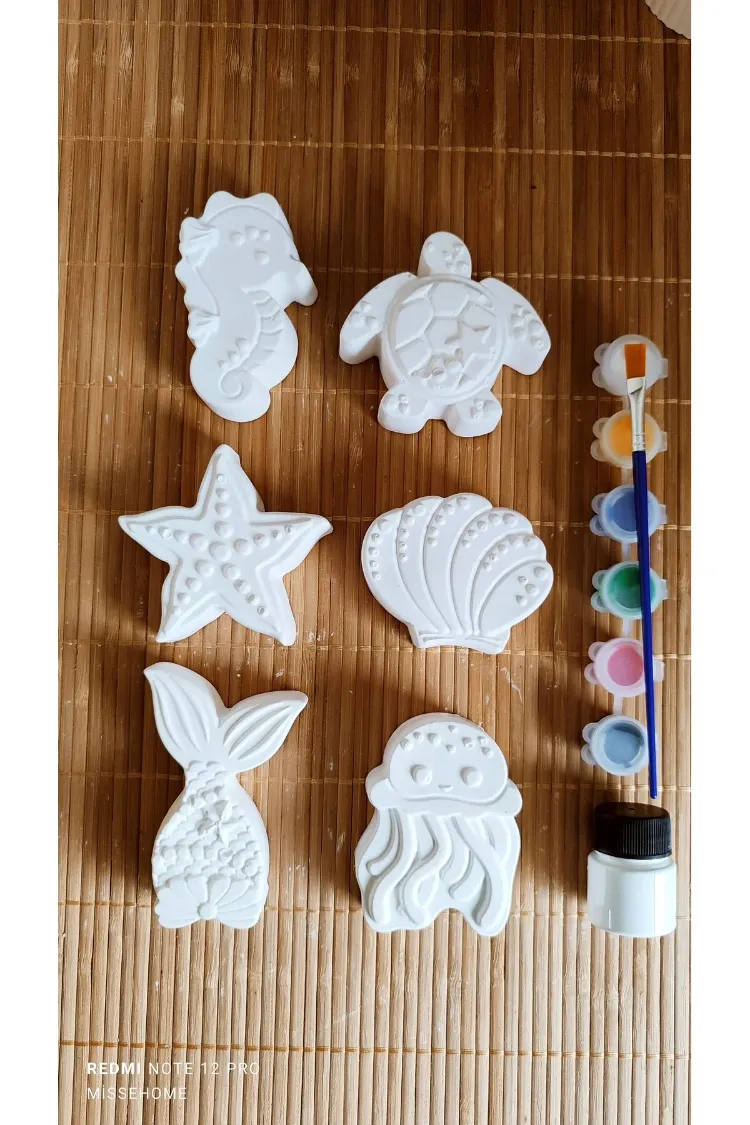 6 Adet (3D) Deniz Canlıları Taş Boyama Seti Çocuk Gelişimi Etkinlik